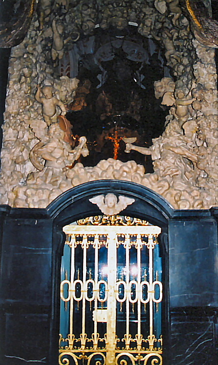 Jesus Christ's robe in glass coffin behind bars, Trier Gemany
